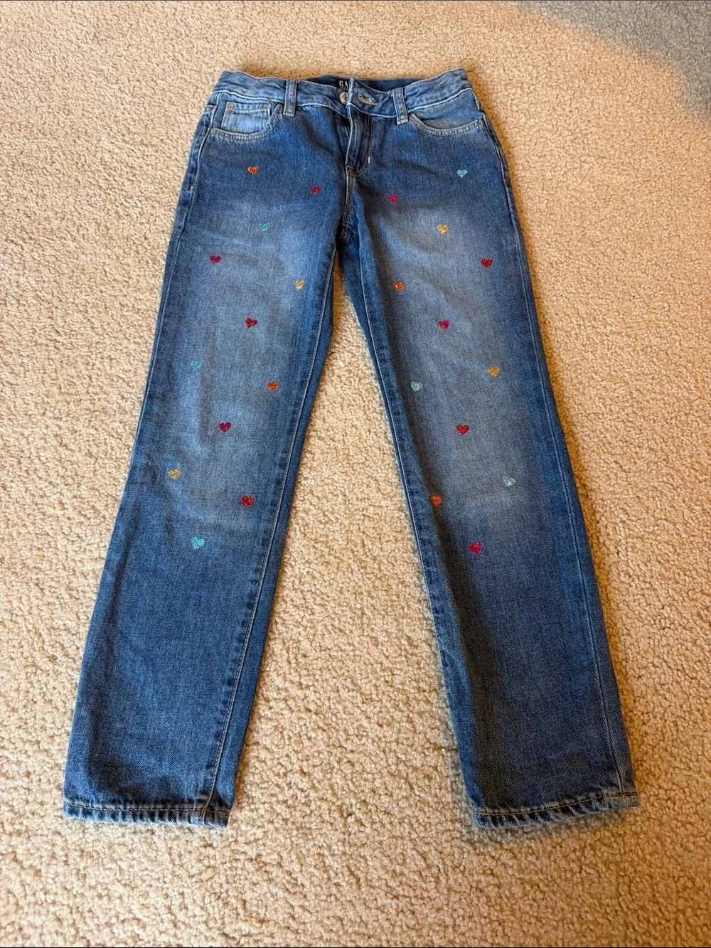 GAP Straight Leg Denim Jeans with Multicolor Hearts